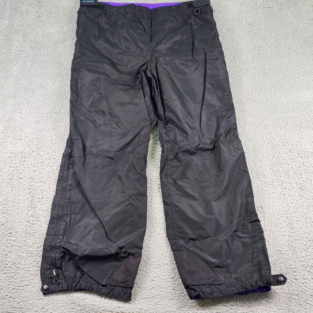 Vintage Columbia Pants Womens Black Insulated Ski Snow Zip Purple Lining 90s